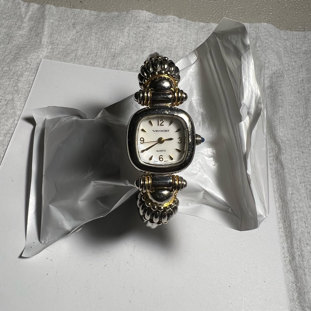 Vernier Two-Tone Hinged Cuff Watch Square face Stainless steel
